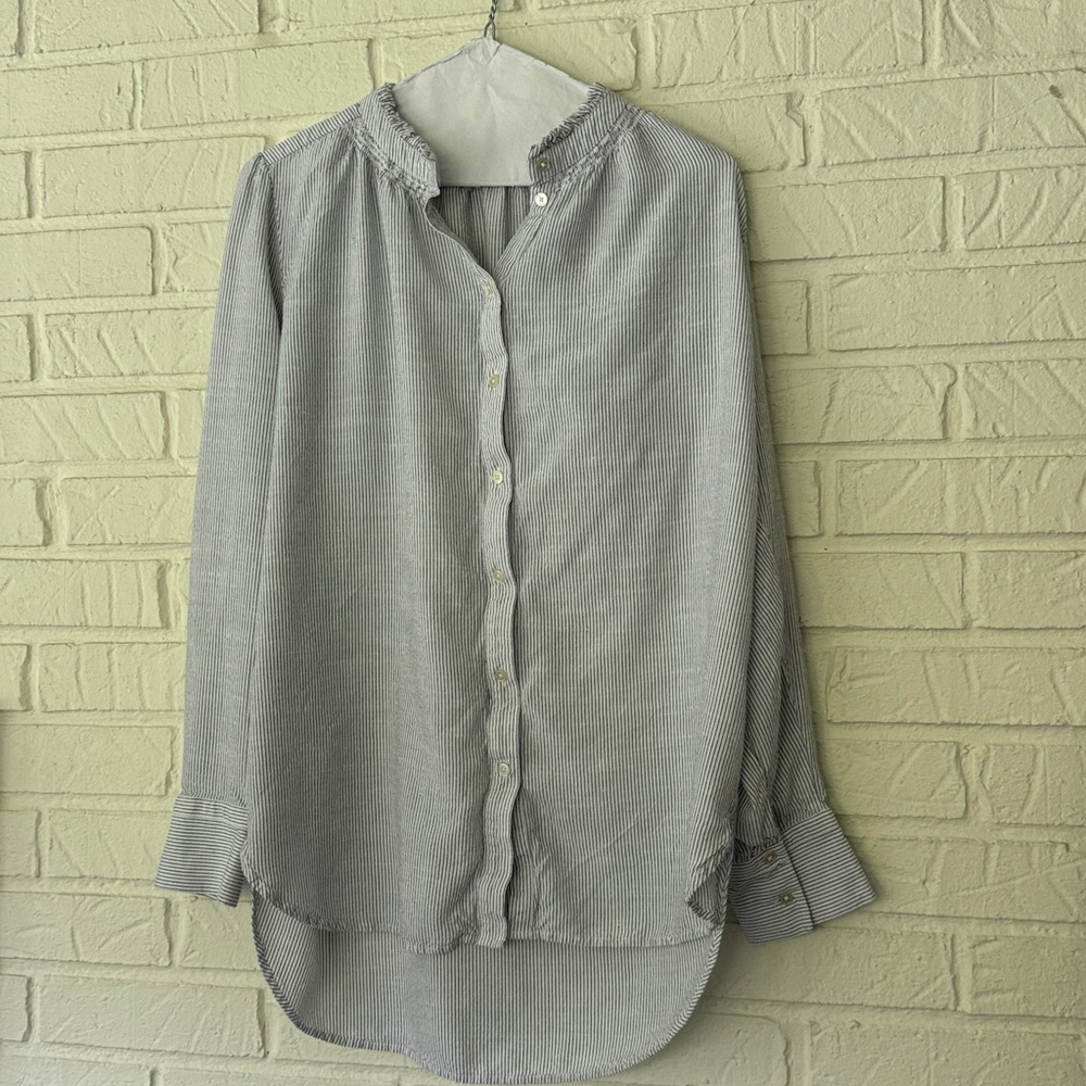 LOFT Black and White Striped Blouse